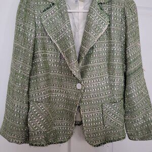 Zara Green check Wool Mix Long Sleeve Jacket Blazer